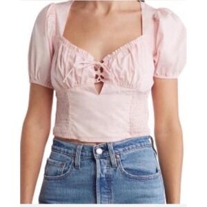 ASTR Puff Sleeve Smocked Poplin Pink Blouse Top SIZE Medium